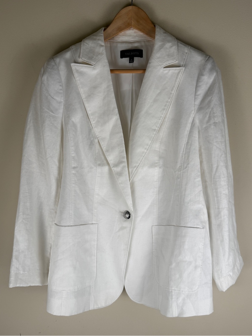 Talbots White 100% Linen Blazer Coat Woman's Size 10 Retail $150 EUC Career